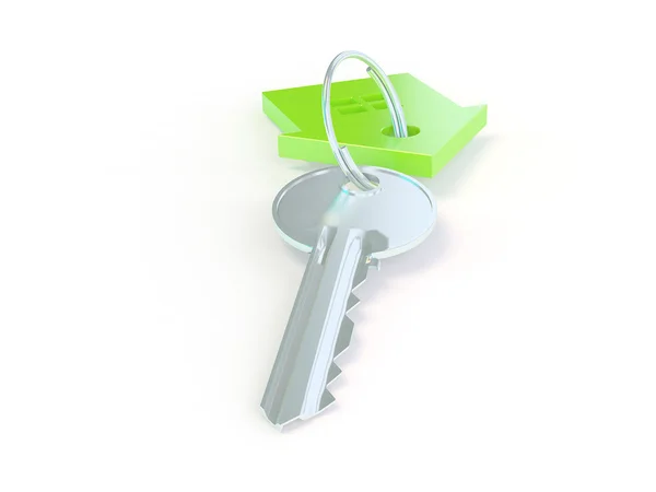 Key with green house trinket — Stock Photo, Image
