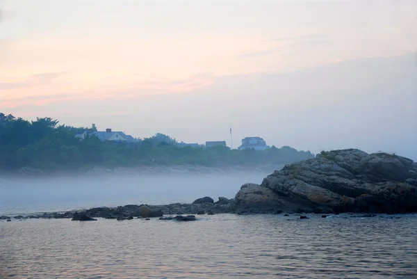 Скалистый туманный берег — стоковое фото