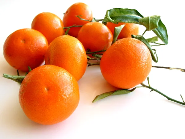 Tangeriner med blad på vit 3 — Stockfoto