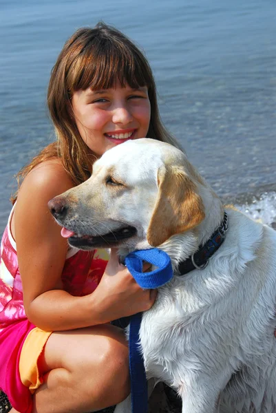 Girl dog portrait — Stock Photo, Image