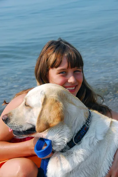 stock image Girl with a dog