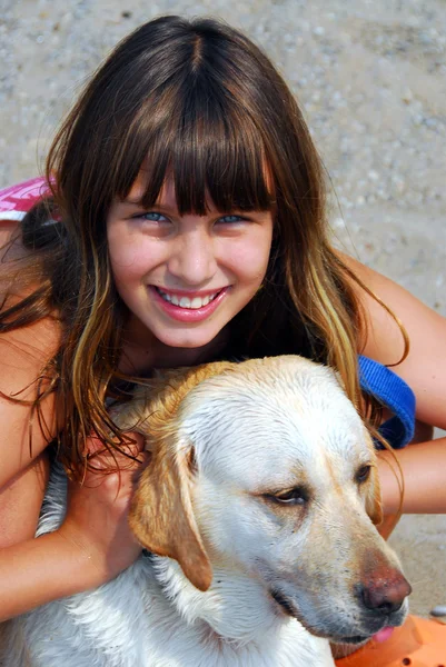 Retrato cão menina — Fotografia de Stock