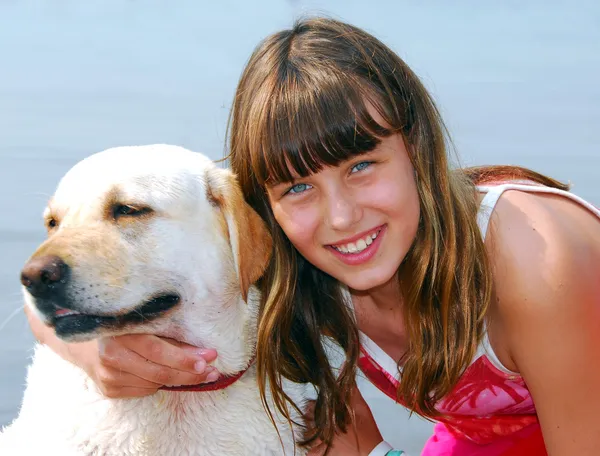 Girl dog portrait — Stock Photo, Image