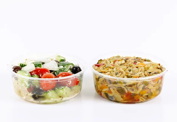 Prepared salads in takeout containers — Stock Photo, Image
