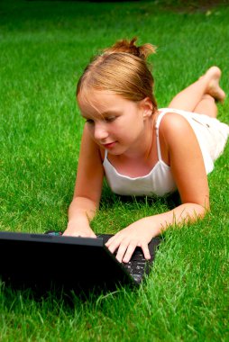 Girl computer grass clipart