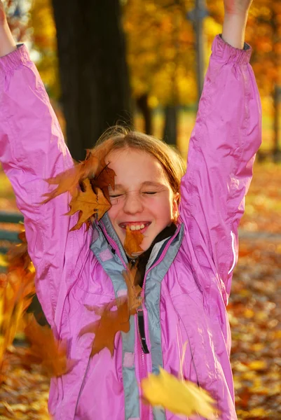 Girl with leaves — Stock Photo, Image