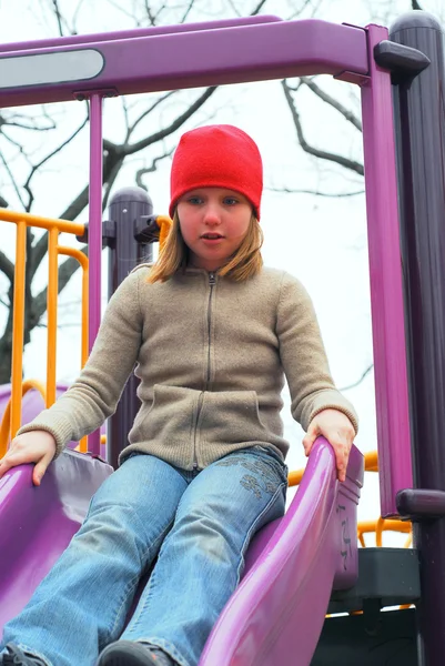 Menina slide playground — Fotografia de Stock