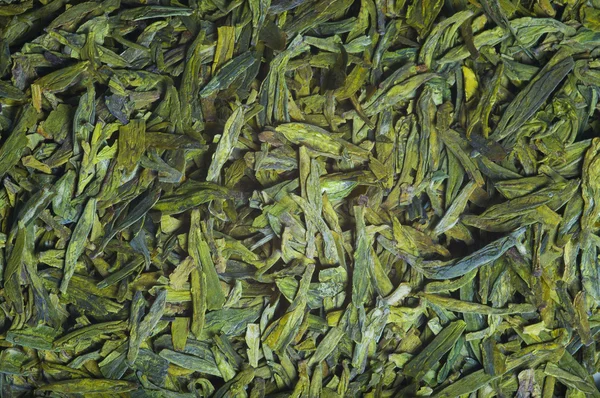 Folhas longas chá solto verde, textura — Fotografia de Stock