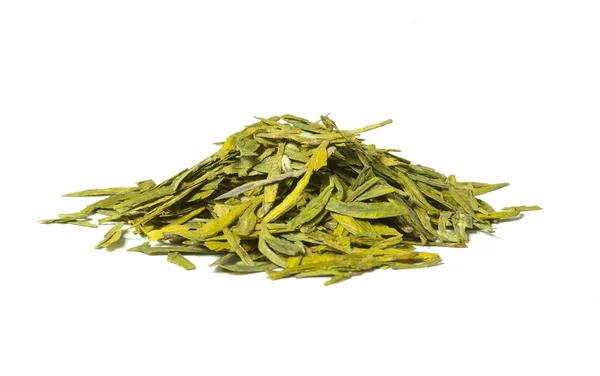 Dlouhé listy zelený sypaný čaj, izolované Stock Snímky