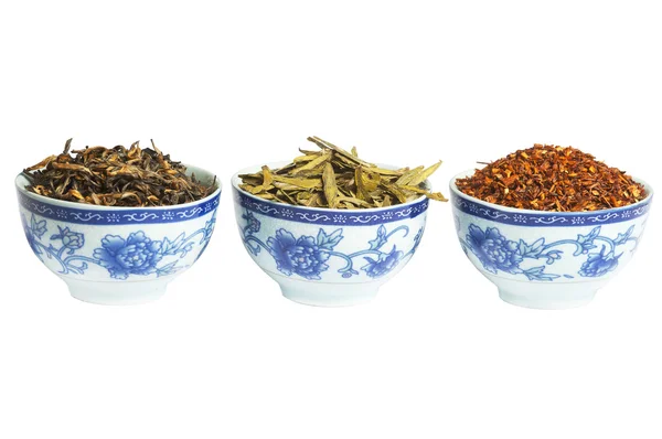 Set of red, green and black dry tea, isolated — Stock Photo, Image