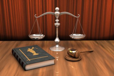 Gavel, scale and law book on the table clipart