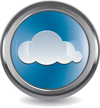 Brushed metal and chrome button with cloud clipart