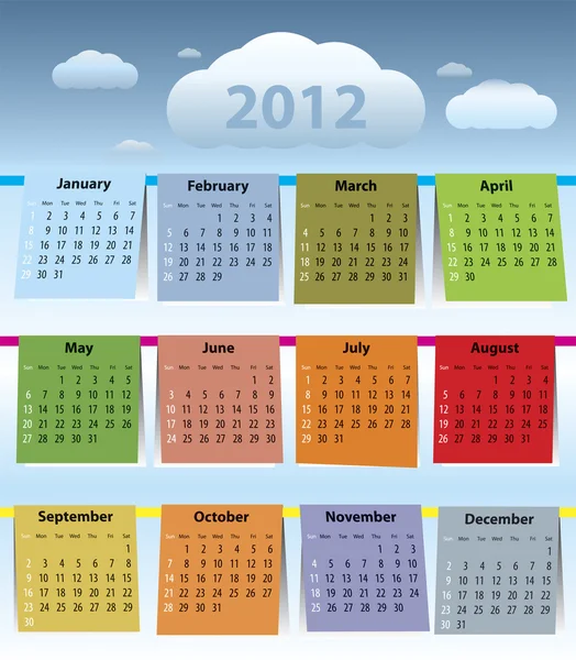 Barevný kalendář na rok 2012 — Stockový vektor
