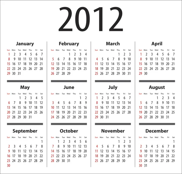Kalendarz na rok 2012 — Wektor stockowy