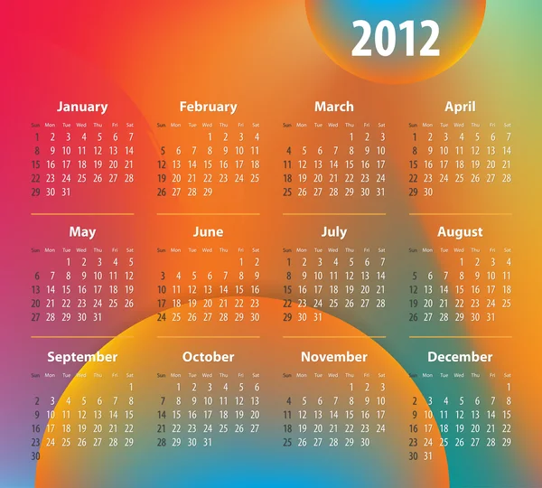 Kleurrijke kalender voor 2012 jaar — Stockvector