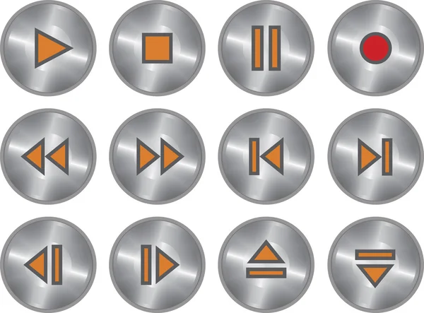 Векторный набор металлических мультимедийных кнопок — стоковый вектор