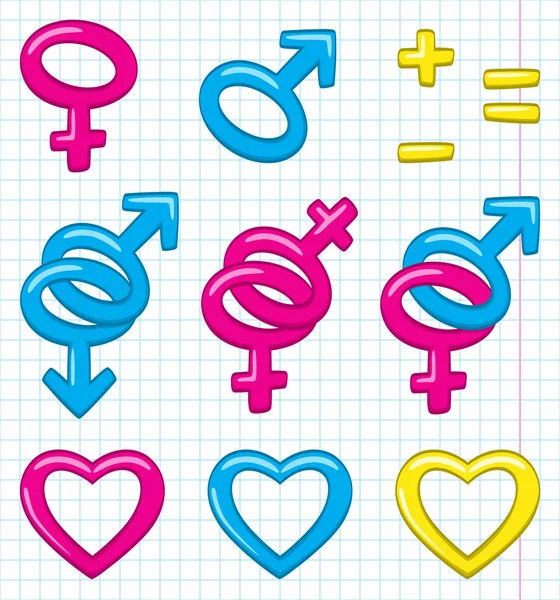 Cartoon gender symbols — Stockvector