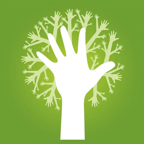 Mãos na árvore — Vetor de Stock
