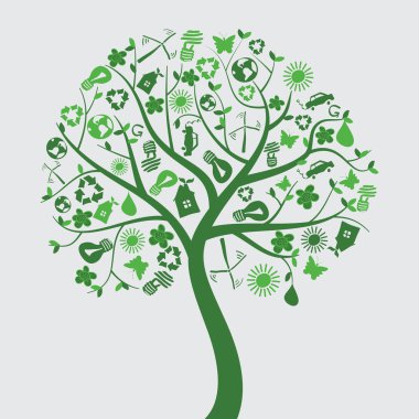 Green tree with ecological icons
