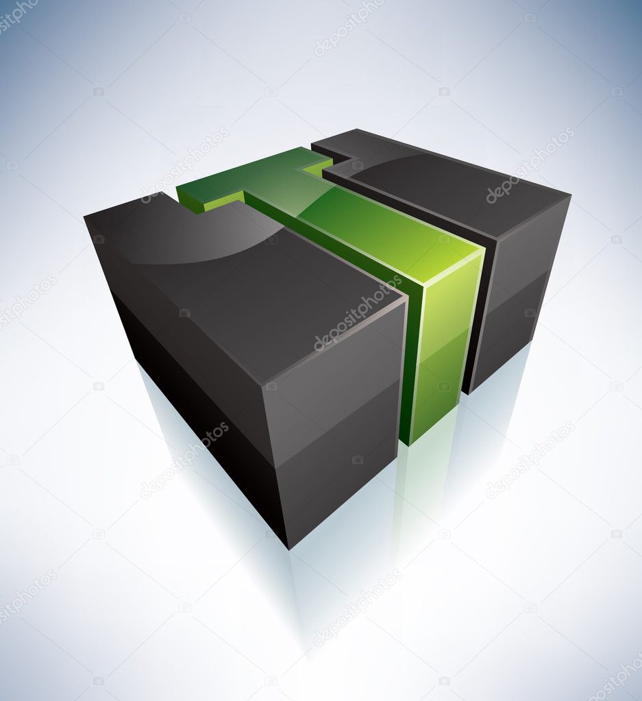 3D T green logo letter (part of the 3D Alphabet Icons Set) EPS v. 10