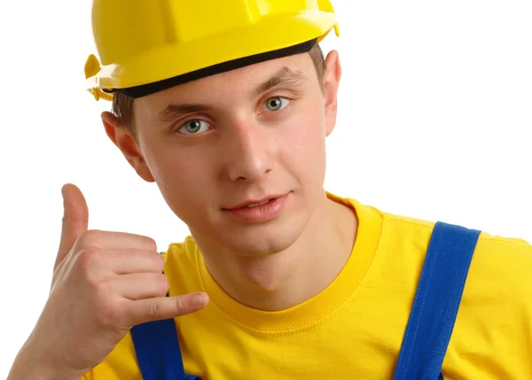 Worker showing "call me" sign — Stock Photo, Image