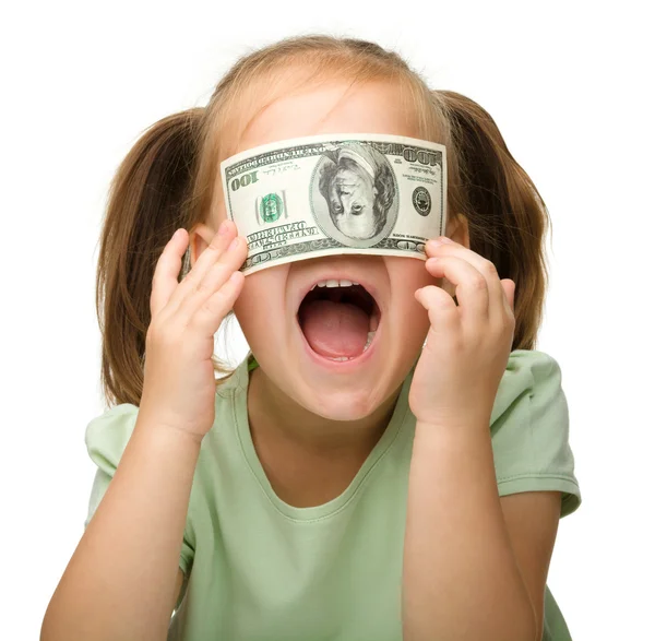 kağıt para - dolar ile sevimli küçük kız