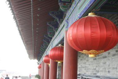 Downtown of Xian, Lanterns at the southern gate building clipart