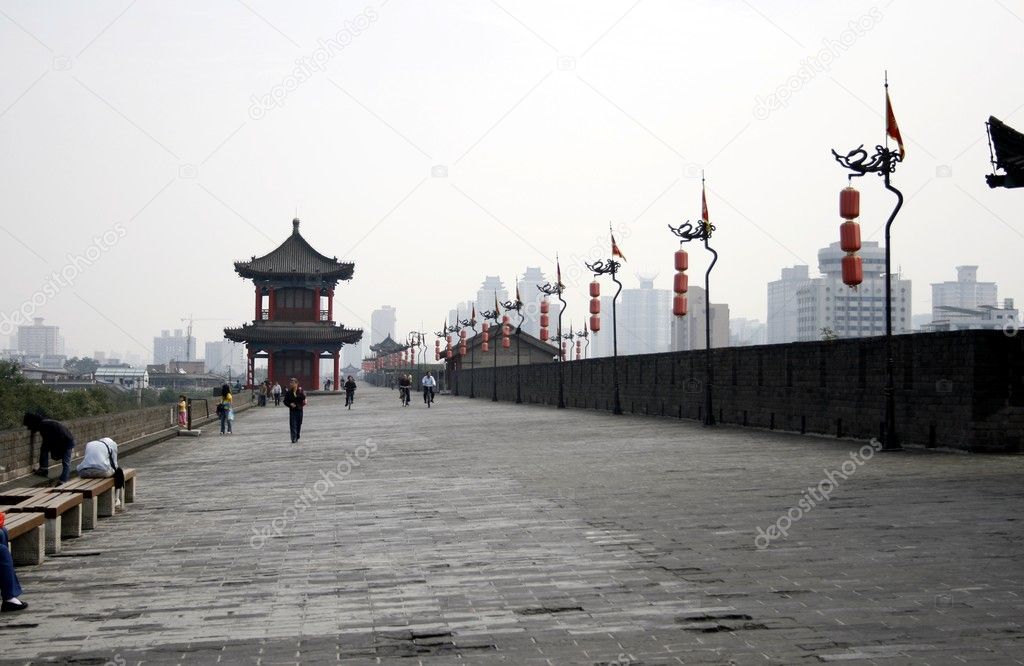 Downtown of Xian, building to the city wall