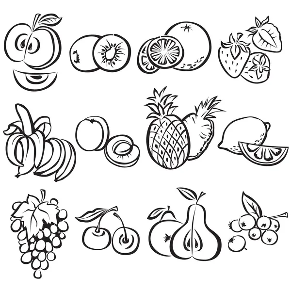 Vetor de frutas estilizado definido em um fundo branco — Vetor de Stock