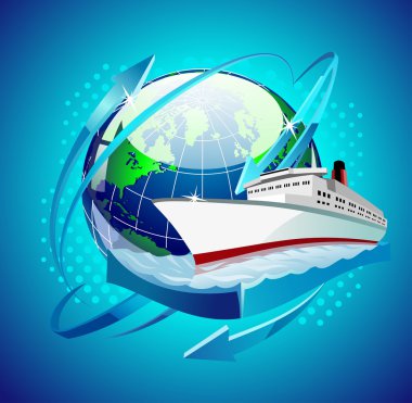 Globe with a ship clipart