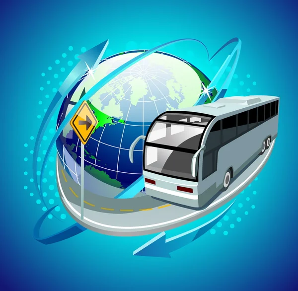 Globe avec un bus — Image vectorielle