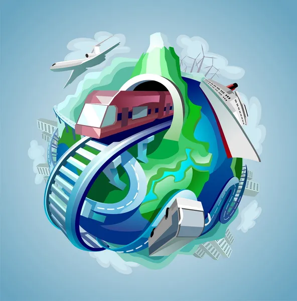 Globe avec transport — Image vectorielle