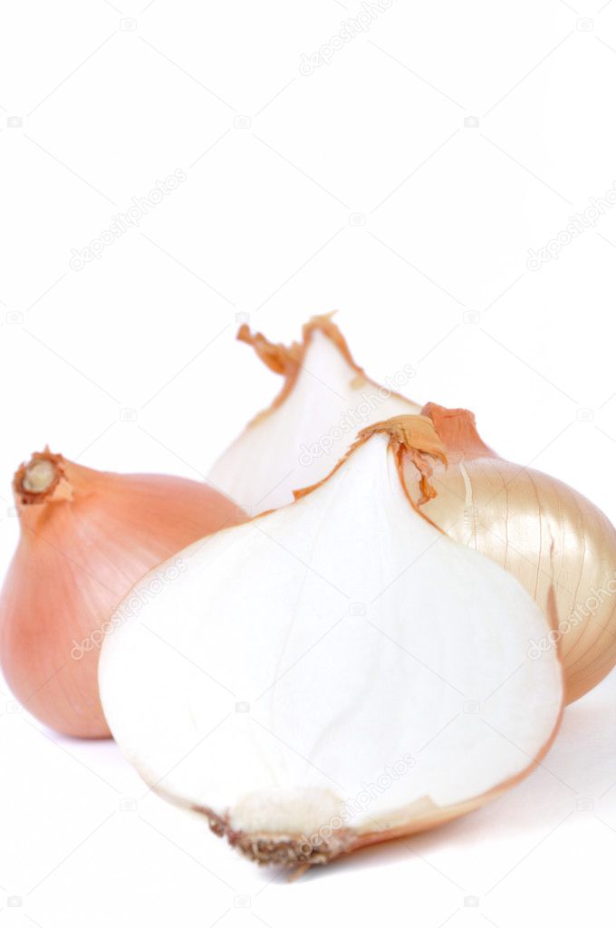 Group of onions isolated in white