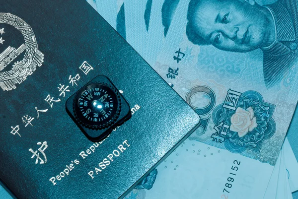 stock image Passport bank note and compass