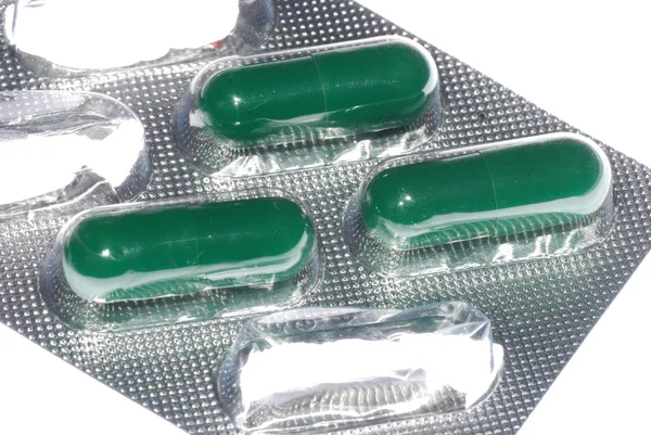 Zöld kapszula pill — Stock Fotó