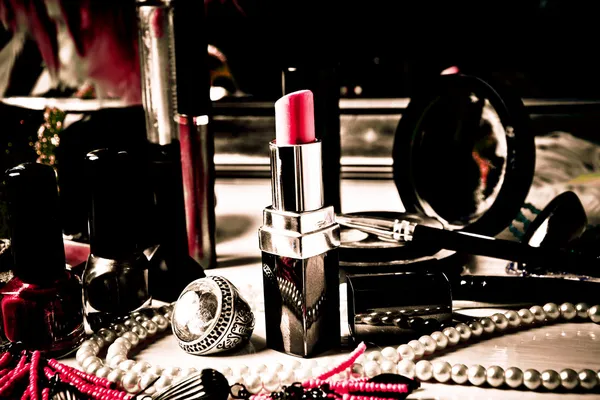Make-up op tafel — Stockfoto