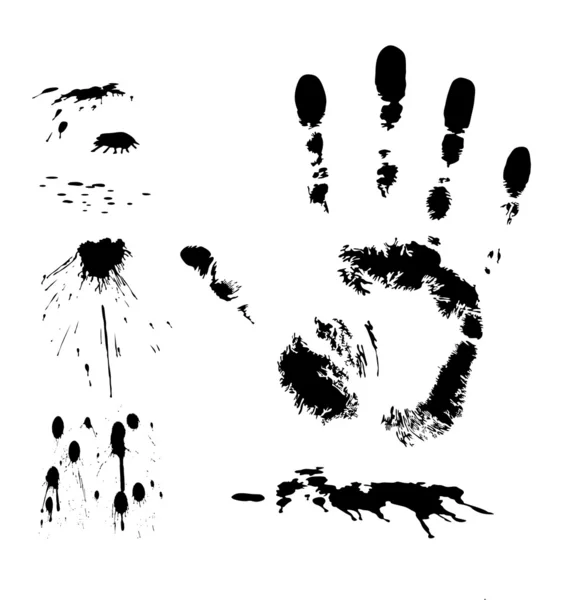 Tinta preta respingo e impressão da mão — Vetor de Stock