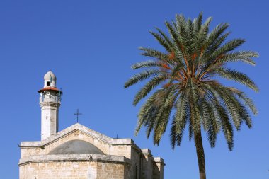 Church of St. George in Lod and minaret clipart