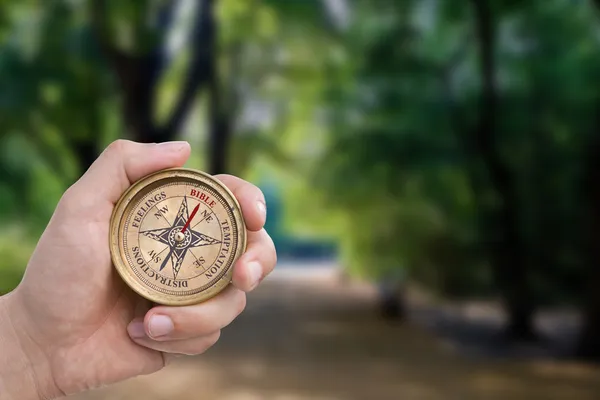 Male Hand Holding Christian Compass — Stock Photo, Image