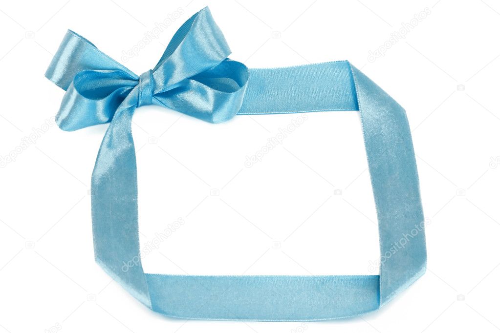 Blue ribbon and bow isolated on white background