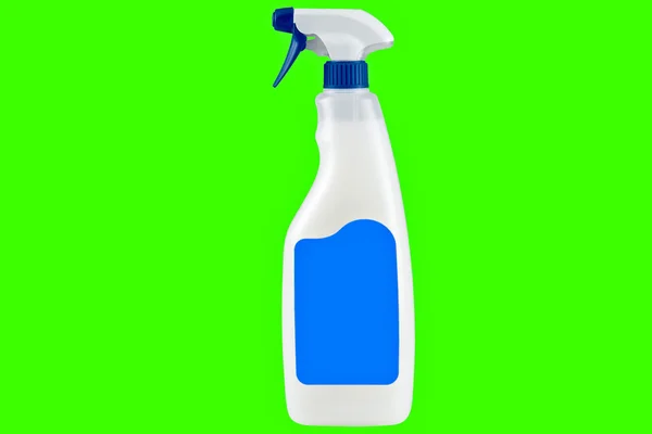 Flacone detergente spray bianco con elementi blu — Foto Stock