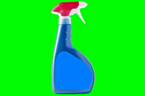 Блакитна пляшка розпилювача з червоними елементами — стокове фото