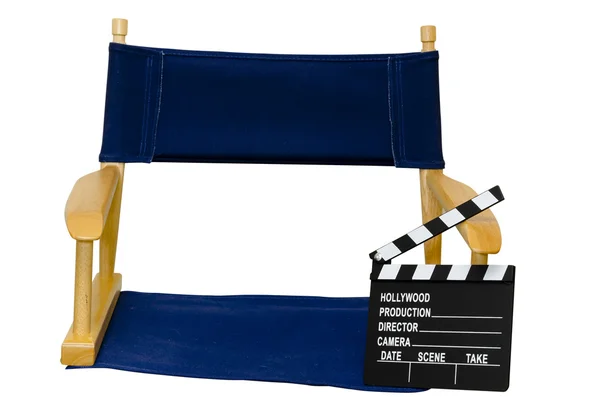 Καρέκλα σκηνοθέτη με Clapboard απομονωθεί Closeup — Φωτογραφία Αρχείου