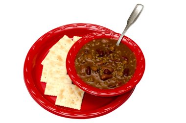 Chili with Crackers Isolated clipart