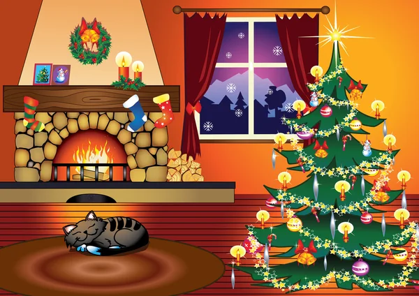 圣诞节期间的客厅 — 图库矢量图片