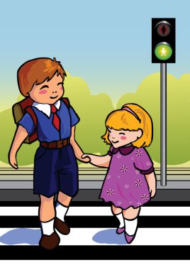 Children on a cross walk. clipart