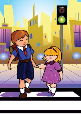 Children on a cross walk. clipart