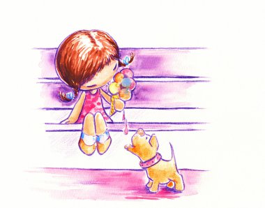 Girl and dog clipart