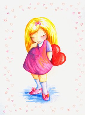 Girl with heart clipart