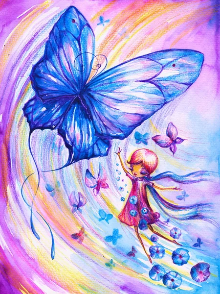 Dziewczyna z motylami — Zdjęcie stockowe